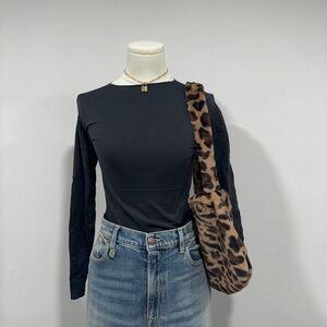 Skims essential crewneck long sleeve black bodysuit